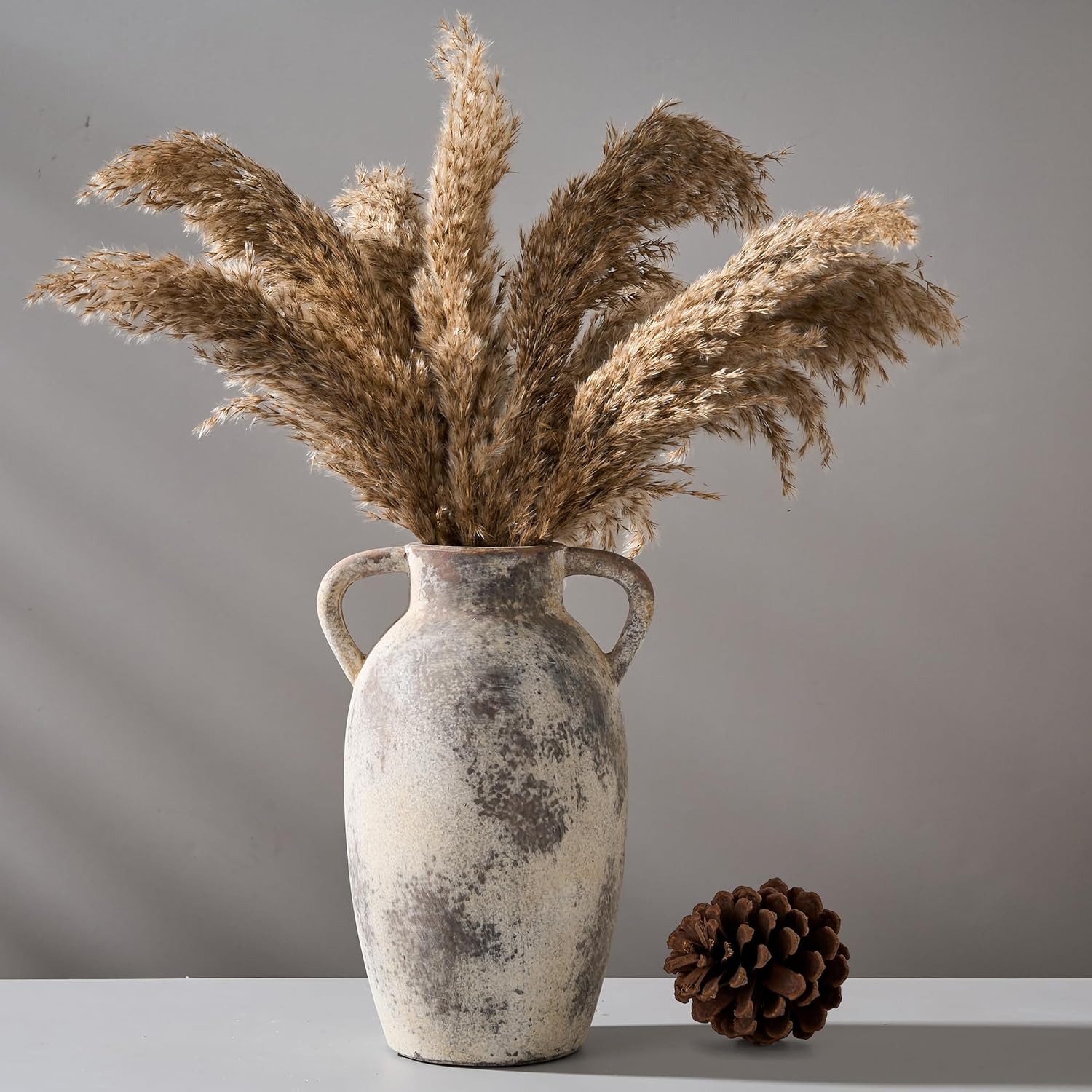 PORCER 984 Inch Ceramic Terracotta Vase with Handles - Gray