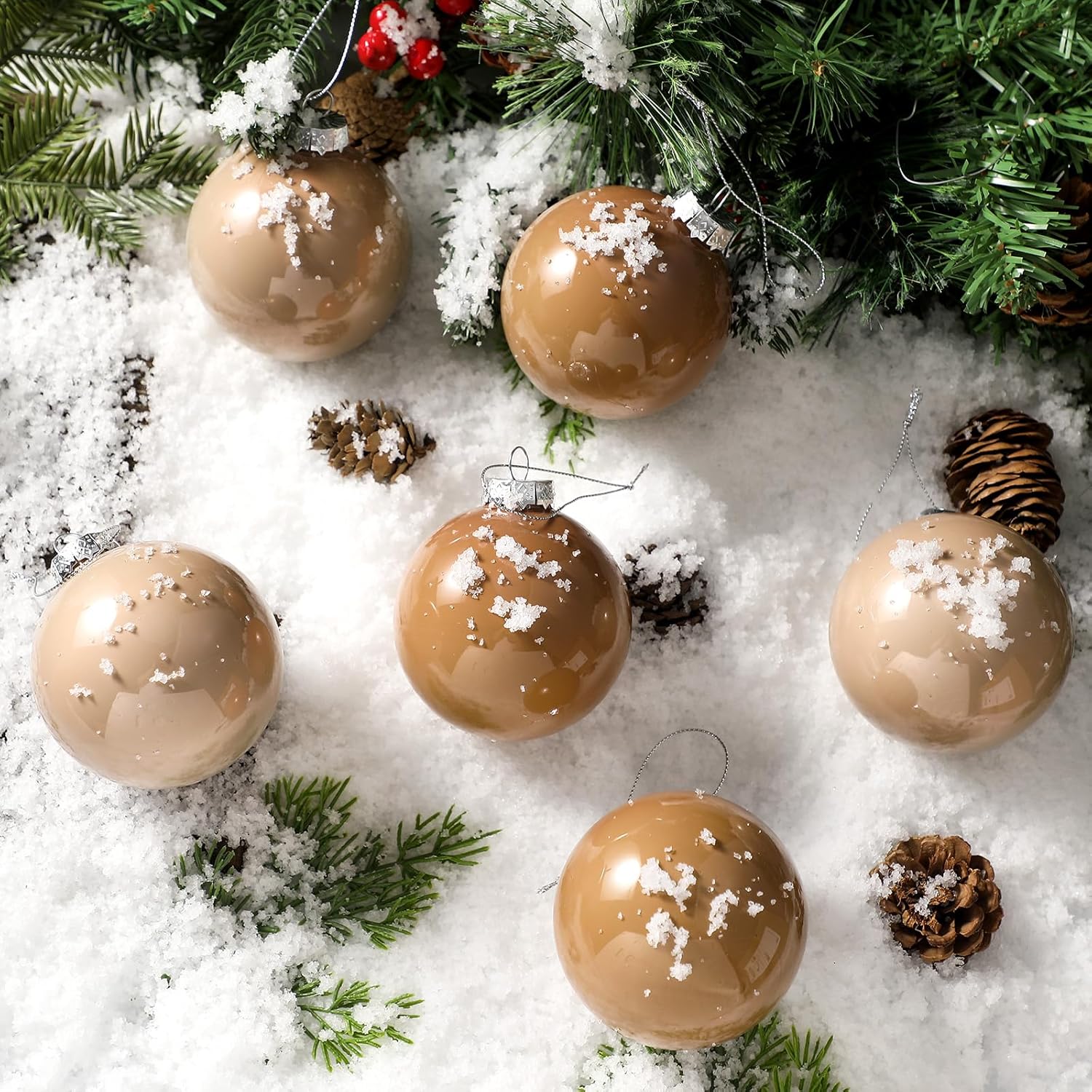 16 Pcs Brown Christmas Glass Balls Hanging Ornaments Set