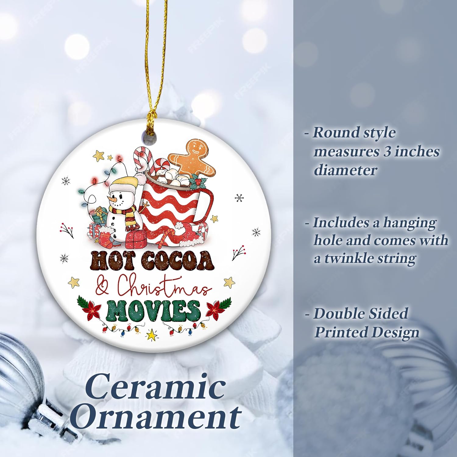 Hot Cocoa and Christmas Movies Ornament 2024