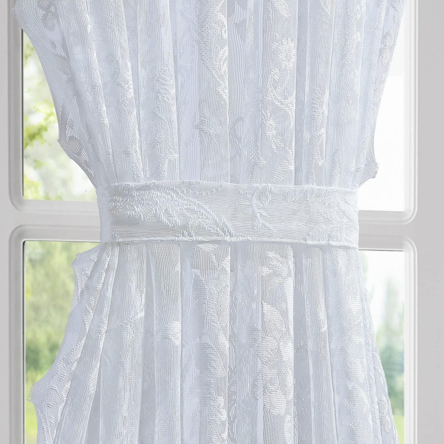 LinenZone Premium Lace French Door Curtains with Tiebacks