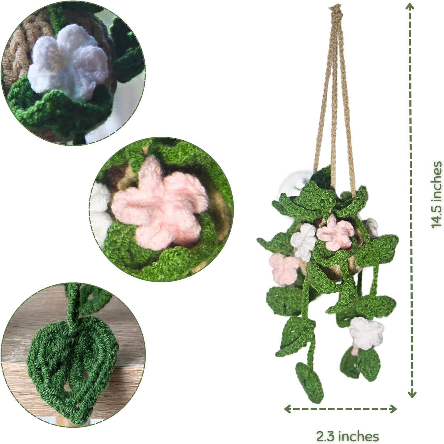 TAPHOA Plant Car Accessory - Heart Leaves Hanging Mirror Ornament