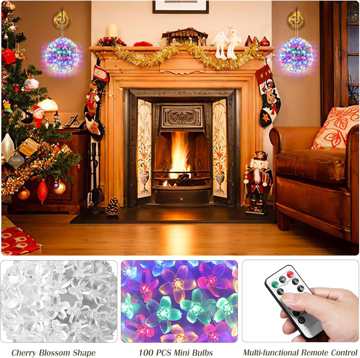 2 Pack USB Cherry Blossom Sphere Lights with Timer
