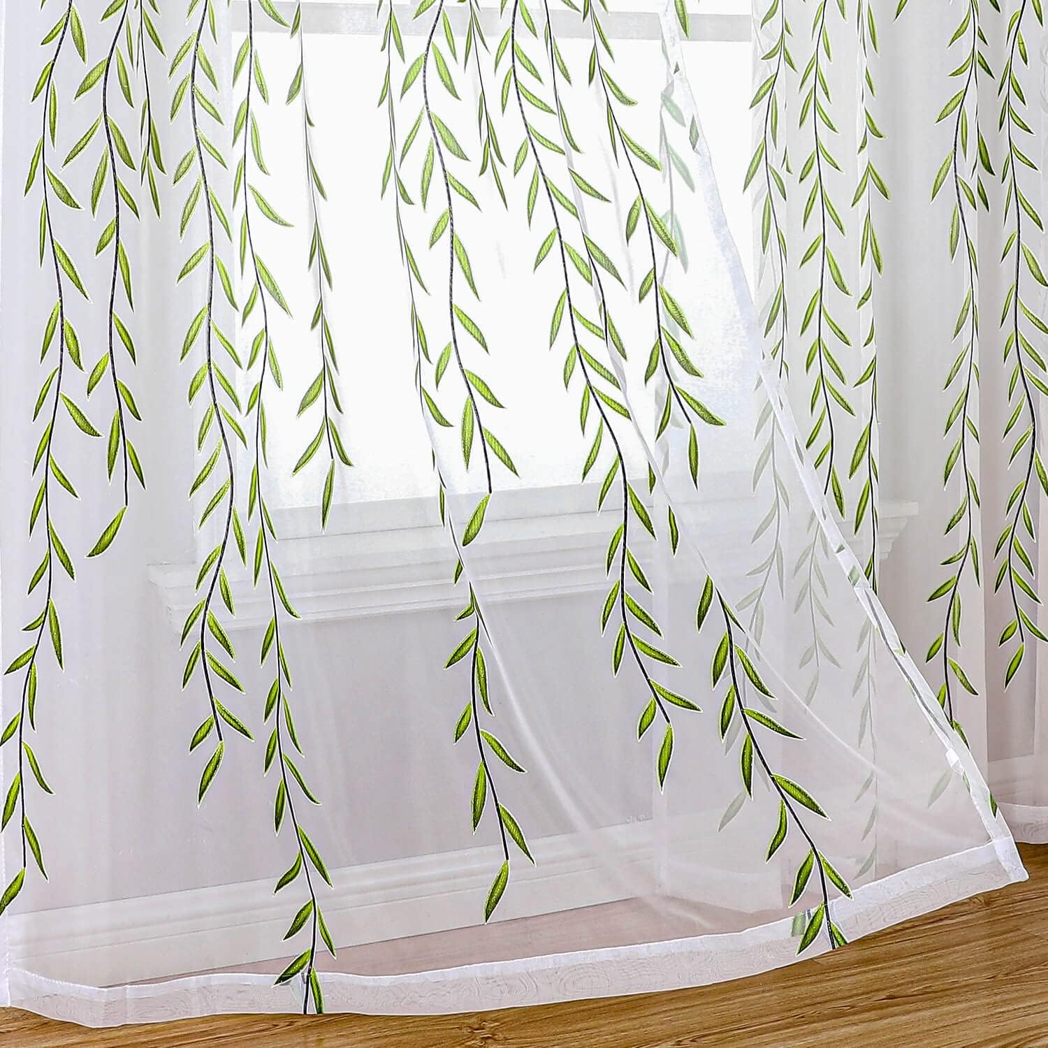 BROSHAN Green Pattern Sheer Curtains 2 Panels 78 Inches
