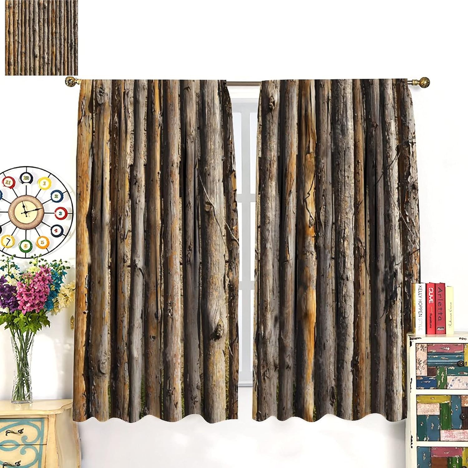 Rustic Wooden Barn Door Curtains - Room Darkening 42x63 Inch Panels