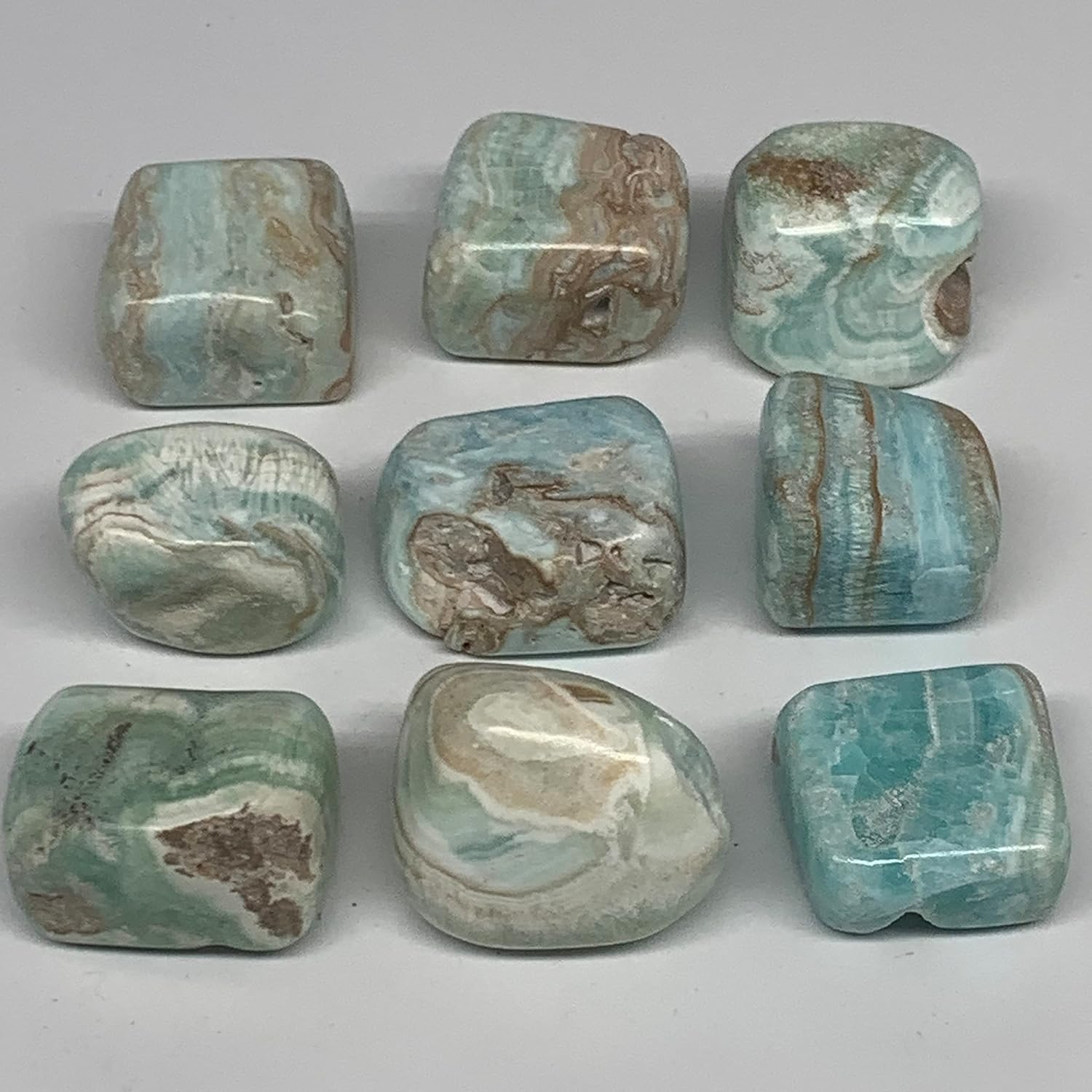Natural Blue Aragonite Tumbled Stones 9pcs From Afghanistan
