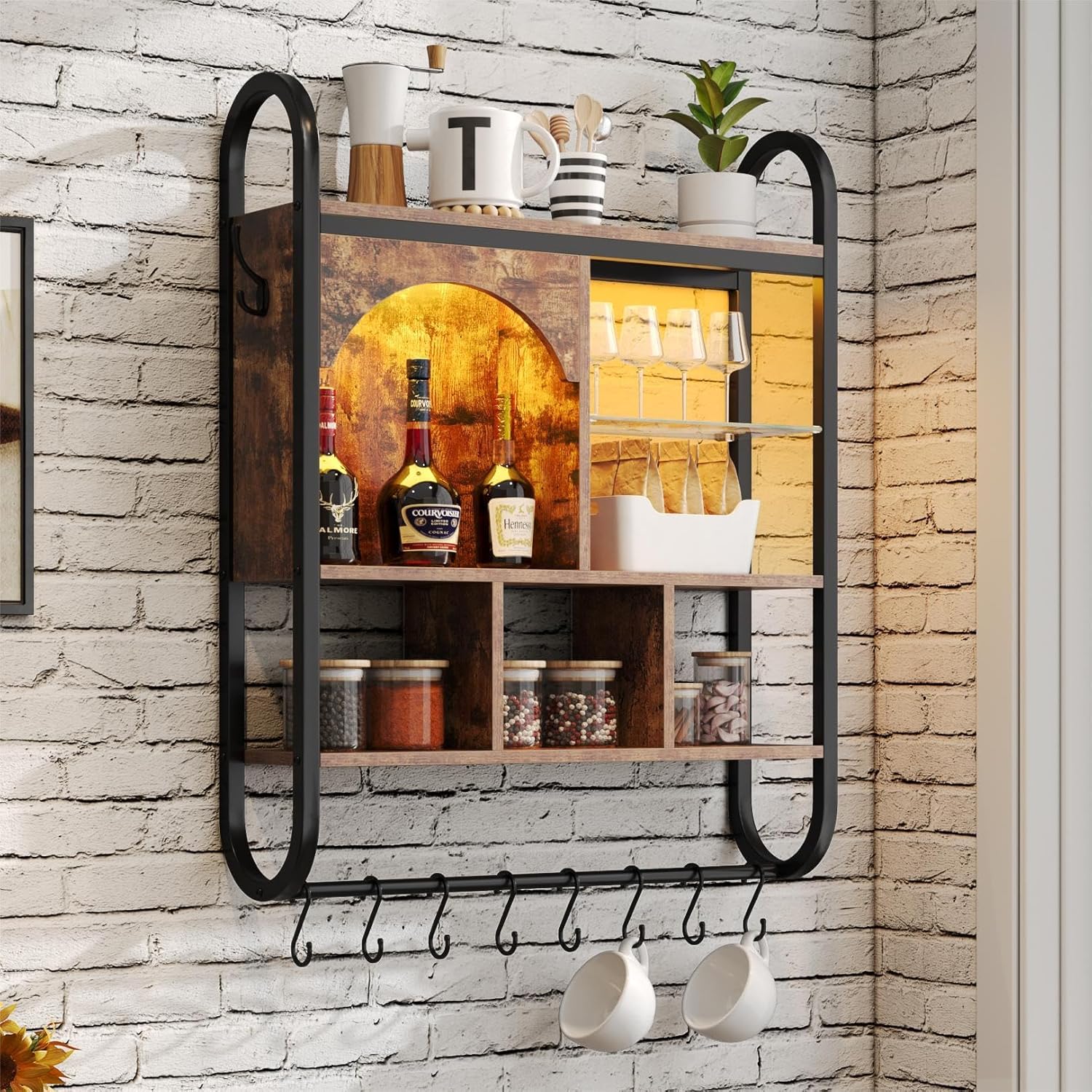 29 Inch Kitchen Shelves Wall Mounted with Lights 4 Tier