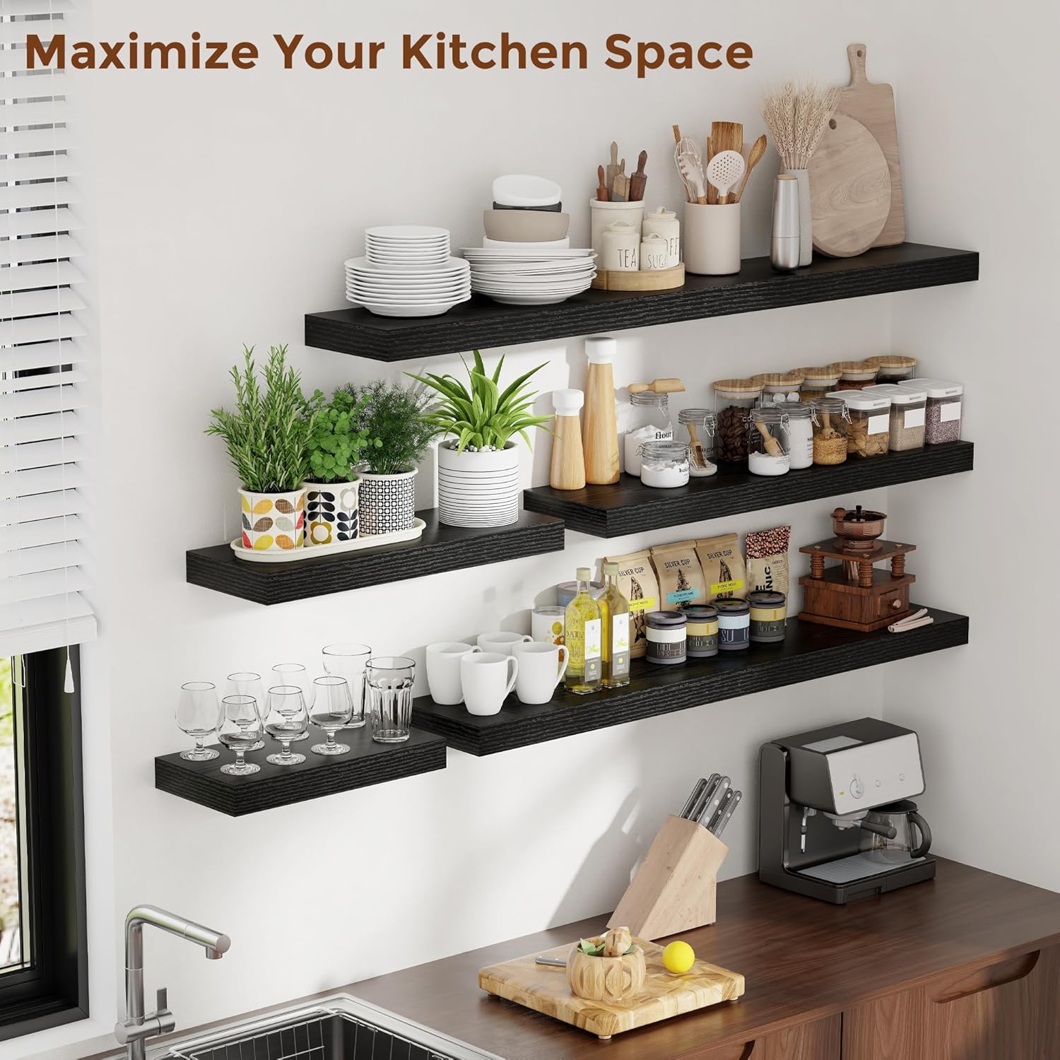 24 Inch Floating Shelves Set of 2 Black Wall Mount