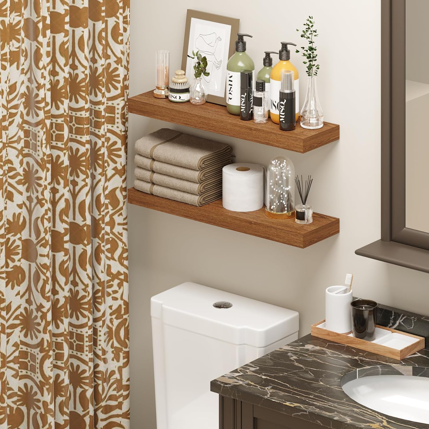BAMEOS 24x6 Wall Shelf Set with 2 Shelves