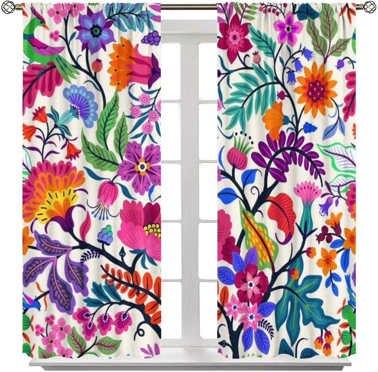 Boho Floral Window Curtains for Living Room and Bedroom
