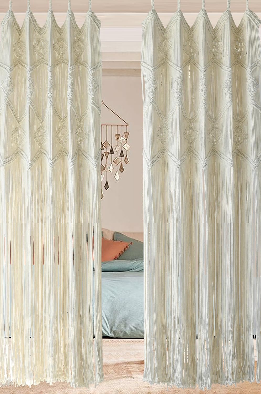 IOWER Macrame Curtains 2 Panels 50x75 3mm Cotton Boho Decor