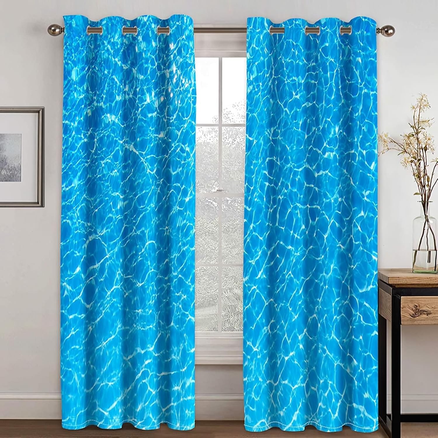 Blackout Curtains for Kitchen 2 Panels Thermal Blue Sea Landscape