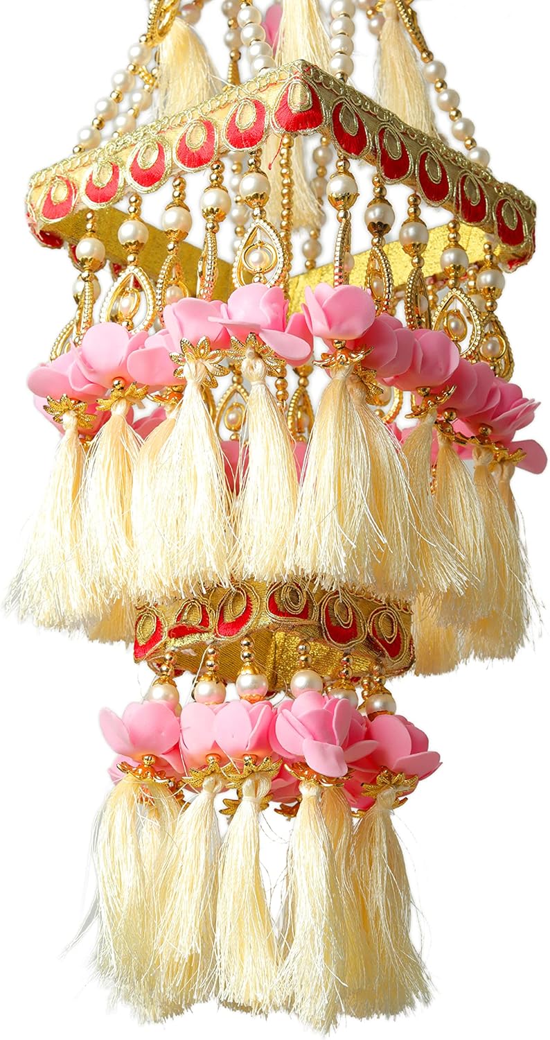 Square Hanging Jhoomar Pink Rose Decor for Home Wedding
