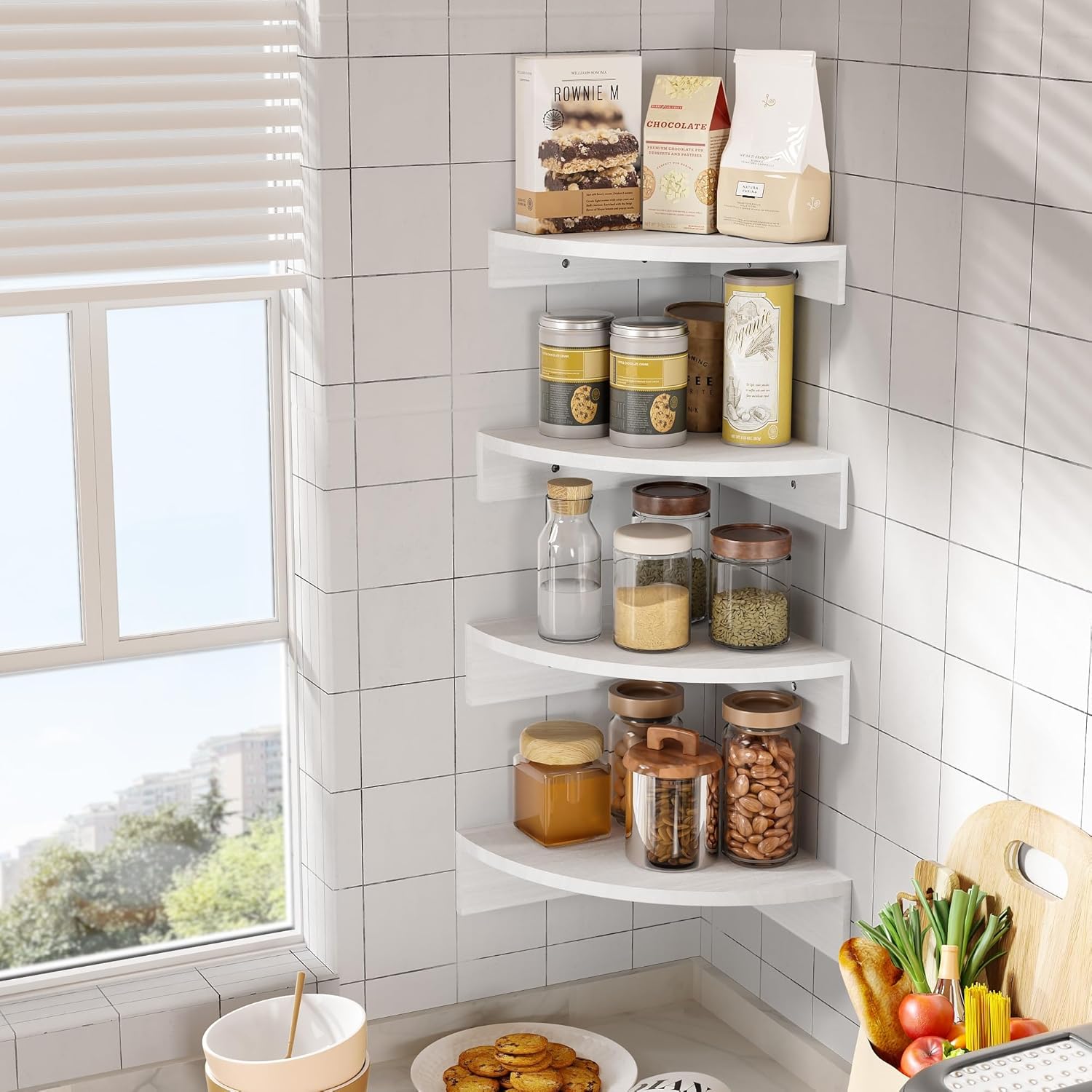 Alsonerbay Set of 4 White Corner Floating Shelves
