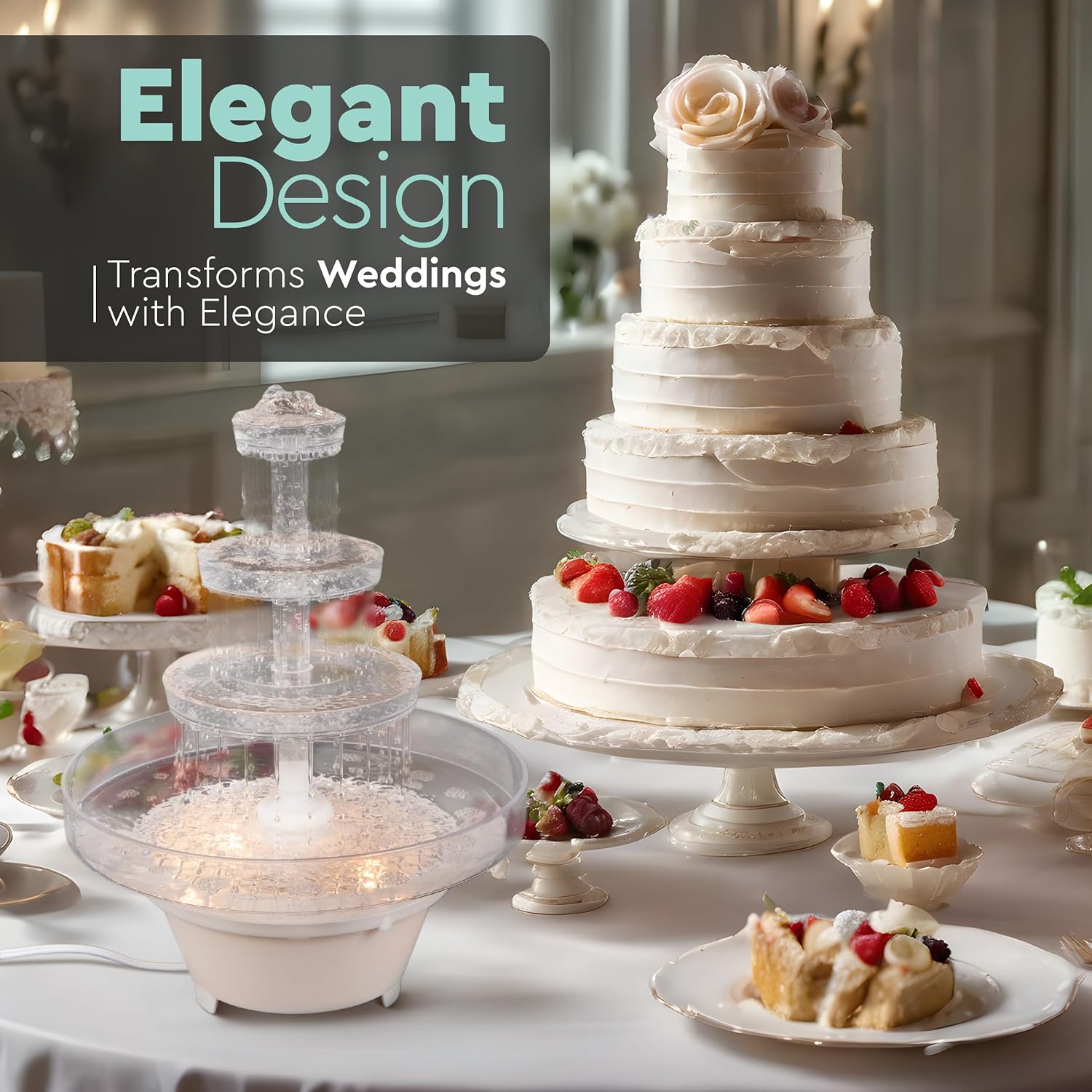 Lighted Plastic Wedding Water Fountain - 5 Piece Set