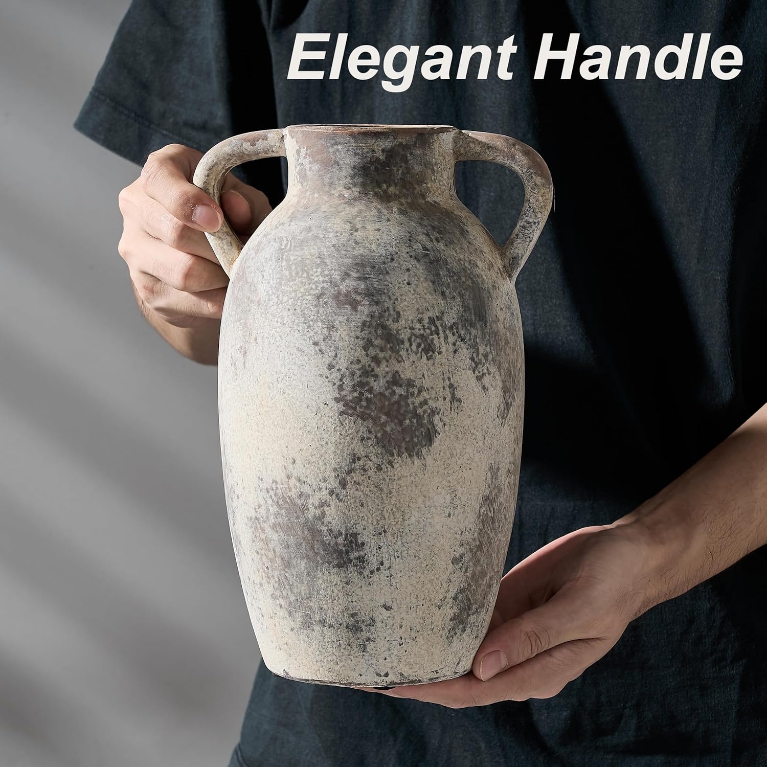 PORCER 984 Inch Ceramic Terracotta Vase with Handles - Gray
