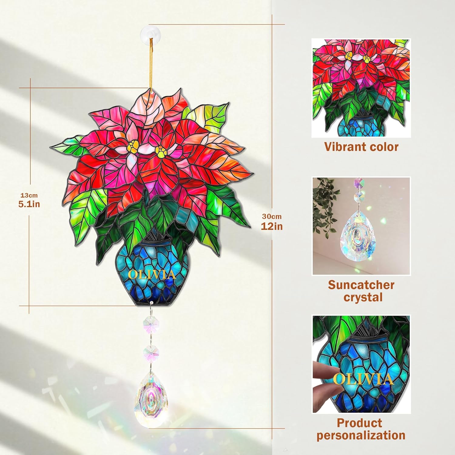 Poinsettia Flower Suncatcher - Birth Flower Gift for Women Mom Grandma