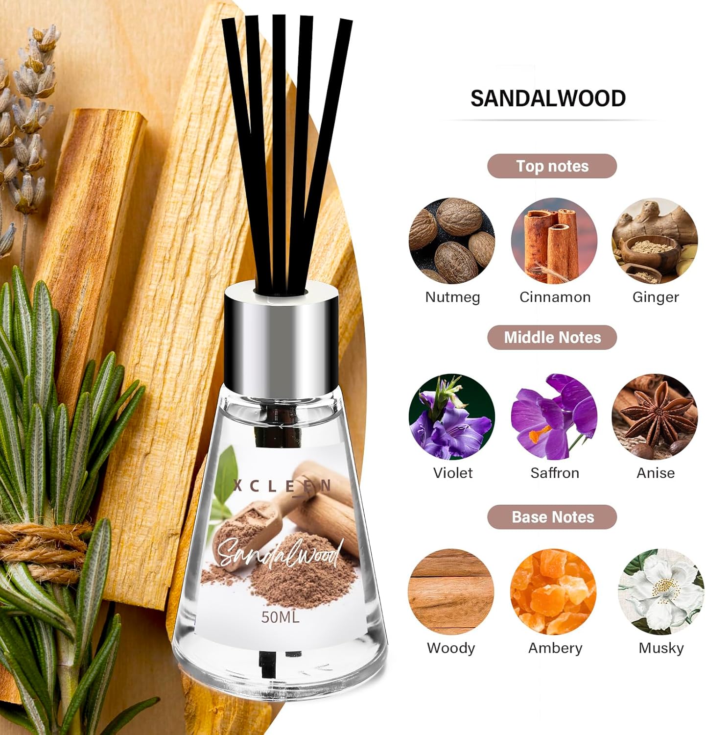 Xcleen 3 Pack Reed Diffuser Set - Citrus Escape Sandalwood