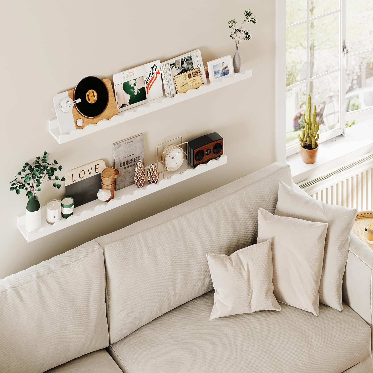 Solid Bamboo Floating Shelves Set of 2 White 48 Inch