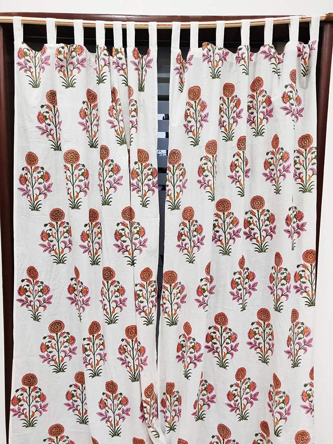 Block Print Floral Fabric Curtain Set of 2