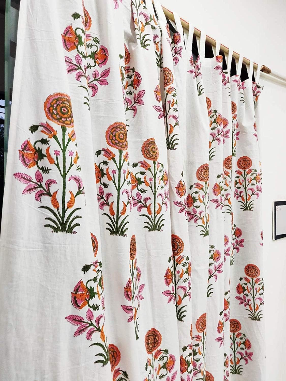 Block Print Floral Fabric Curtain Set of 2