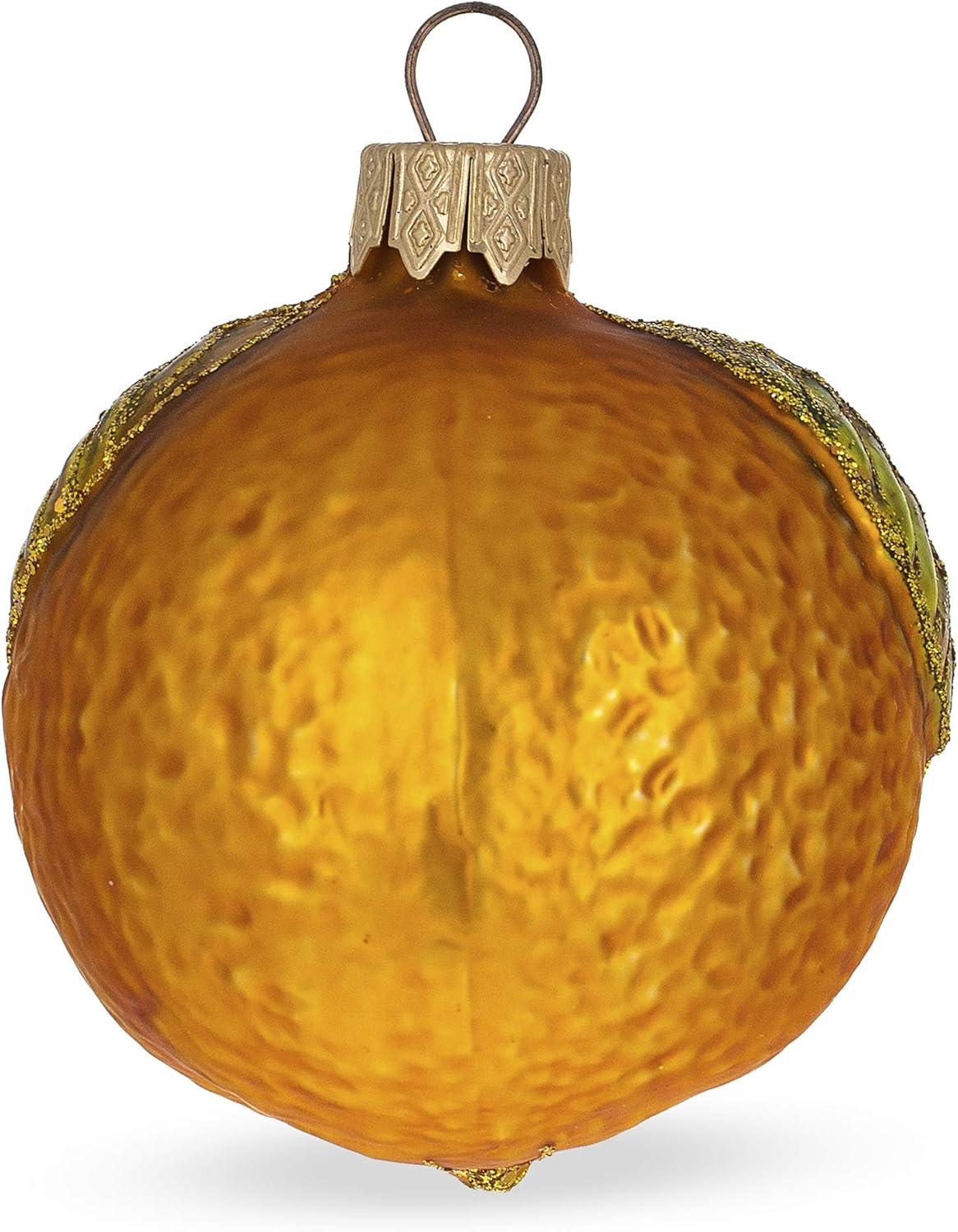 Orange Shiny Leaf Glass Christmas Ornament 3 Inches