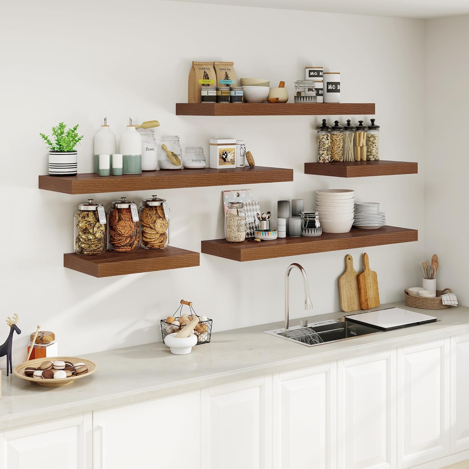 12 Inch Deep Floating Shelf Wall Mount Walnut Set of 1