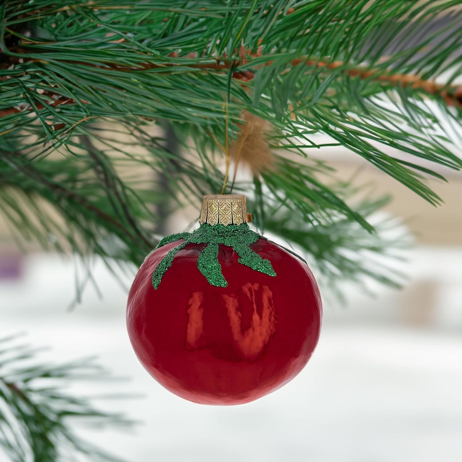 Shiny Tomato Mini Glass Christmas Ornament 28 Inches
