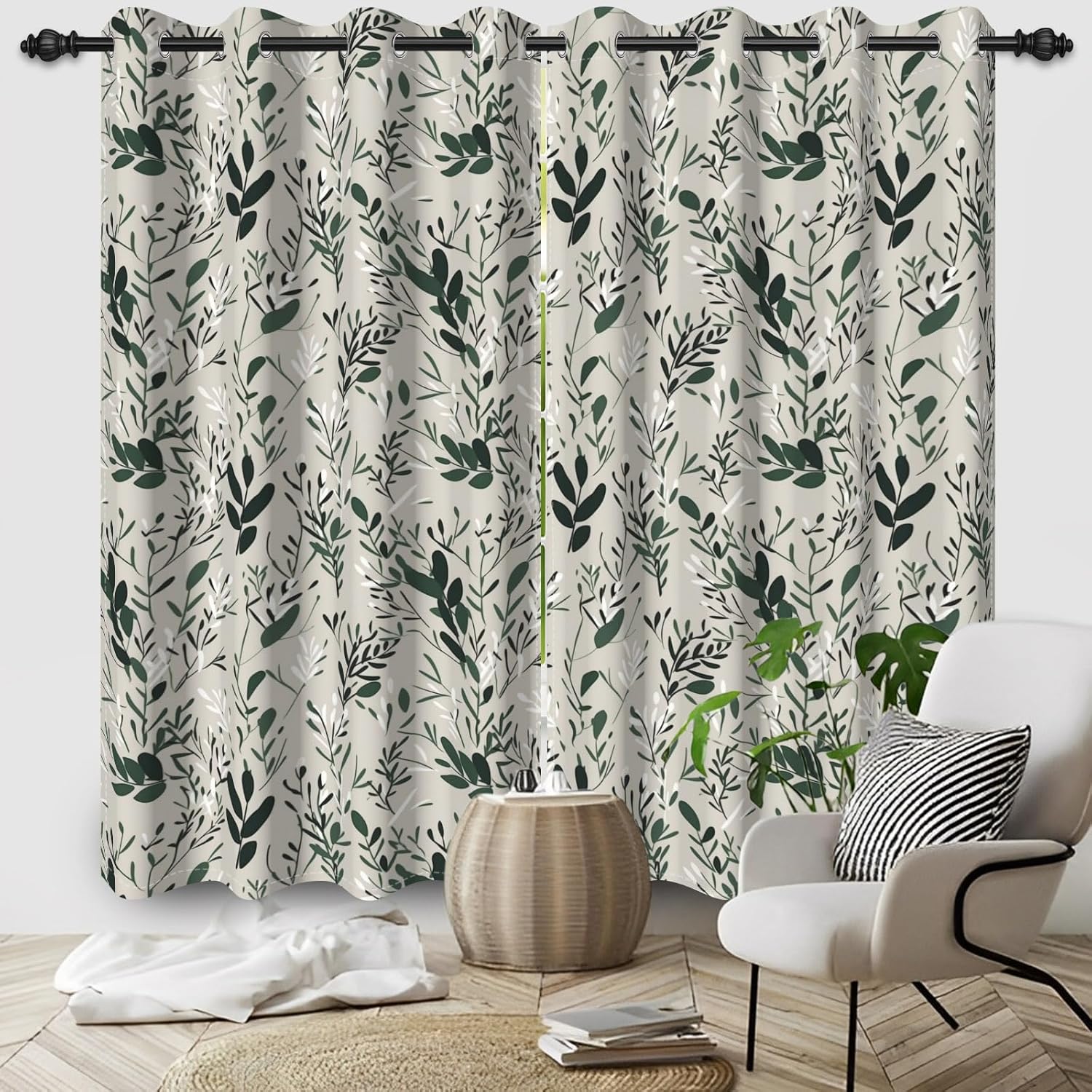 Baocicco Green Leaves Curtains 84 Inch Long 2 Panel Set
