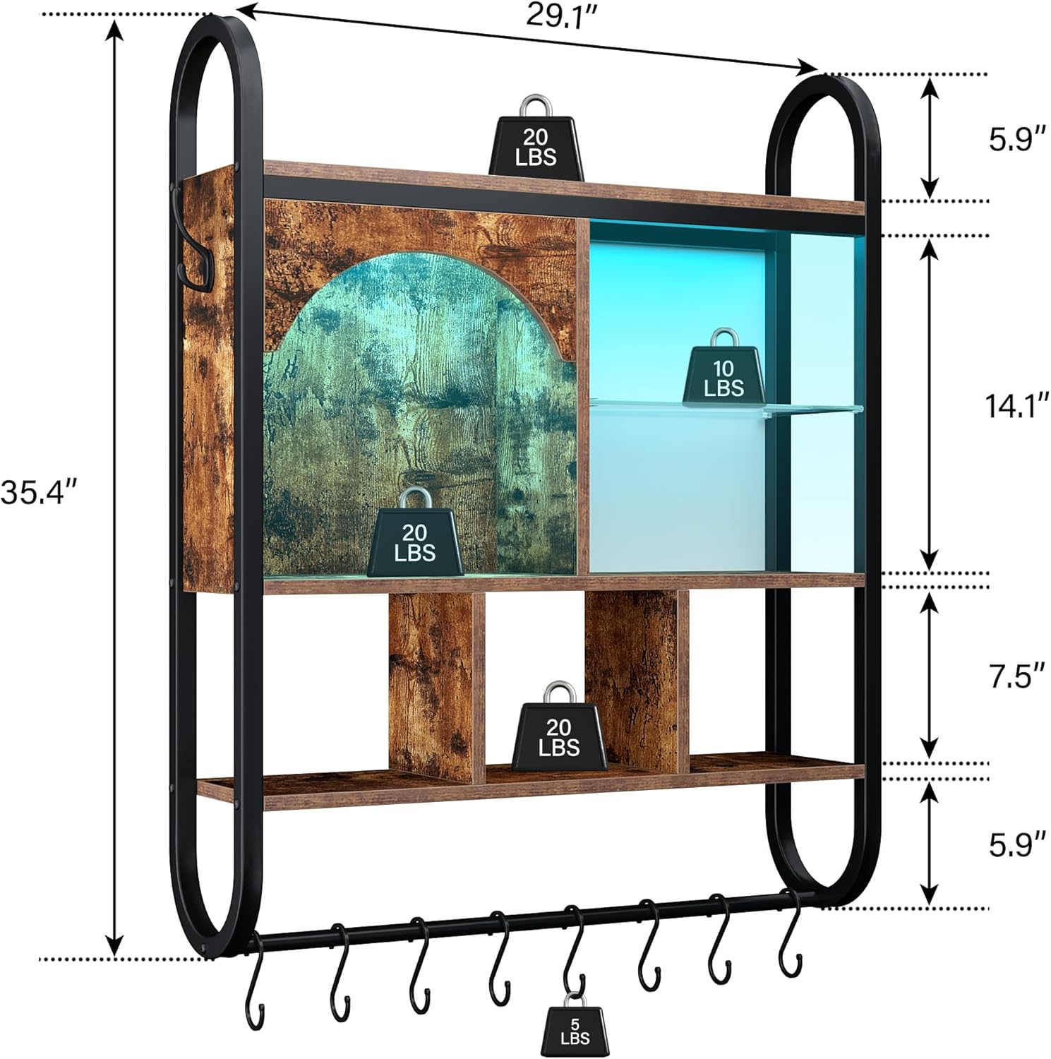 29 Inch Kitchen Shelves Wall Mounted with Lights 4 Tier