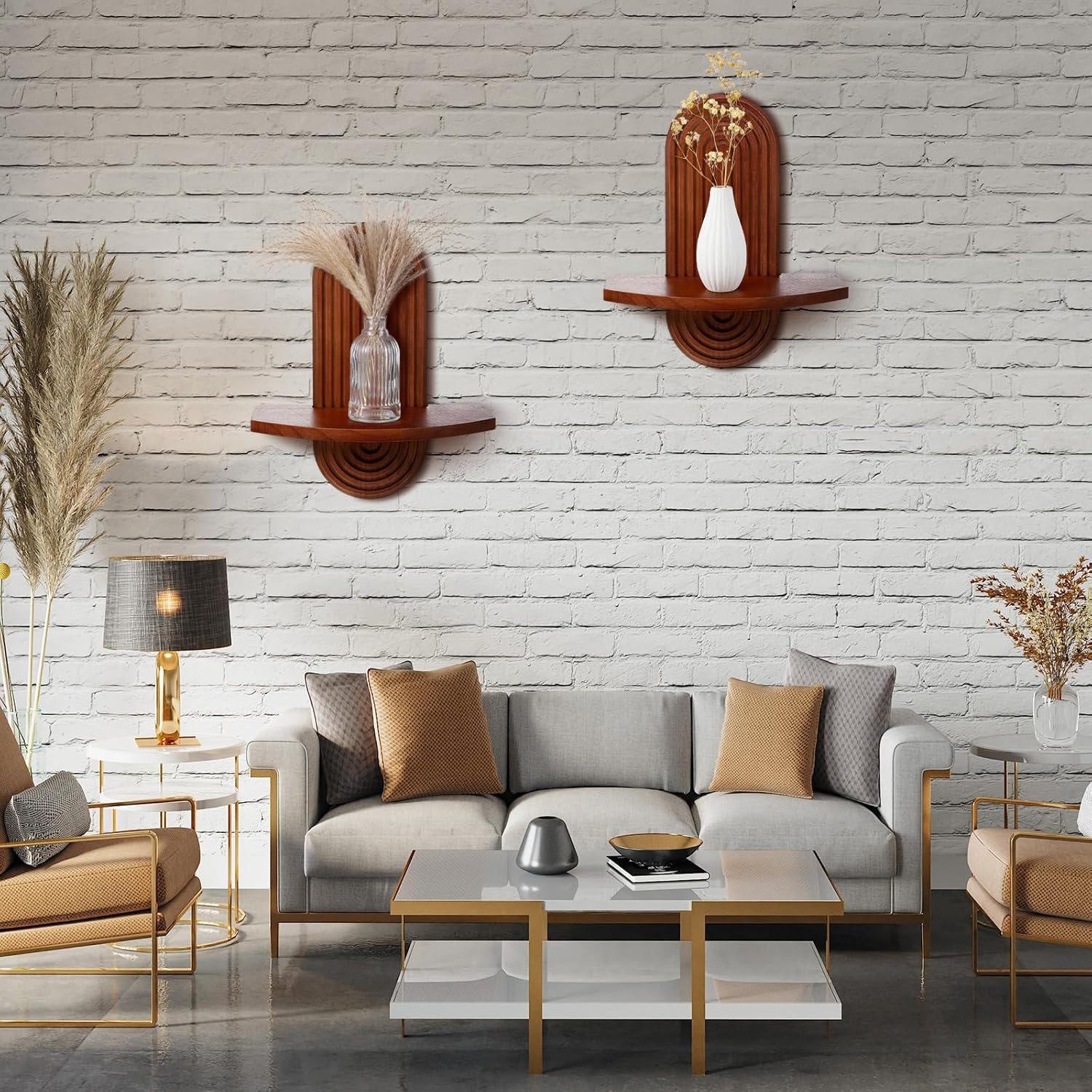 Suzile 2 Pcs Arched Wooden Boho Wall Shelves