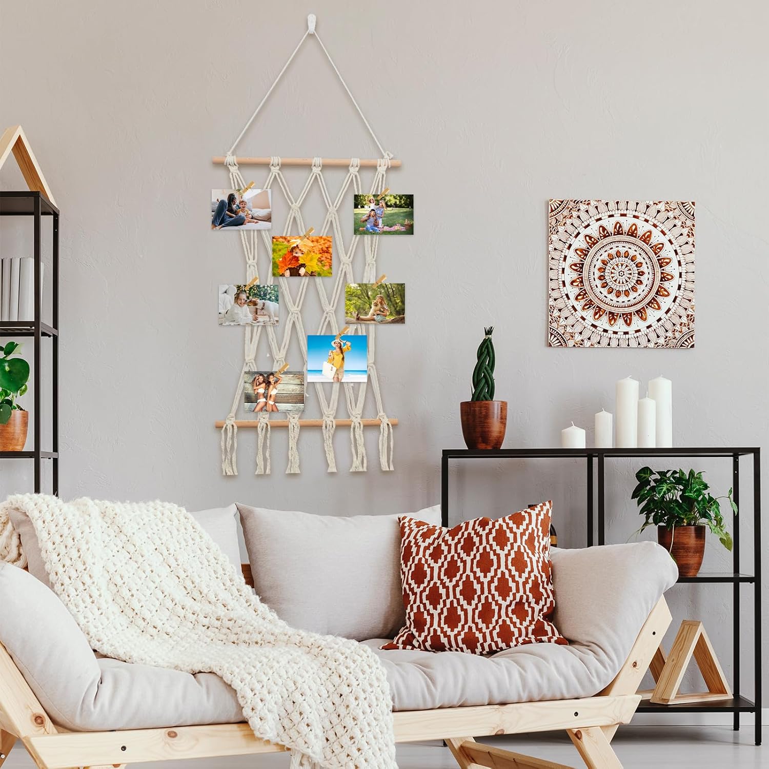 Boho Macrame Wall Hanging Photo Display Frame