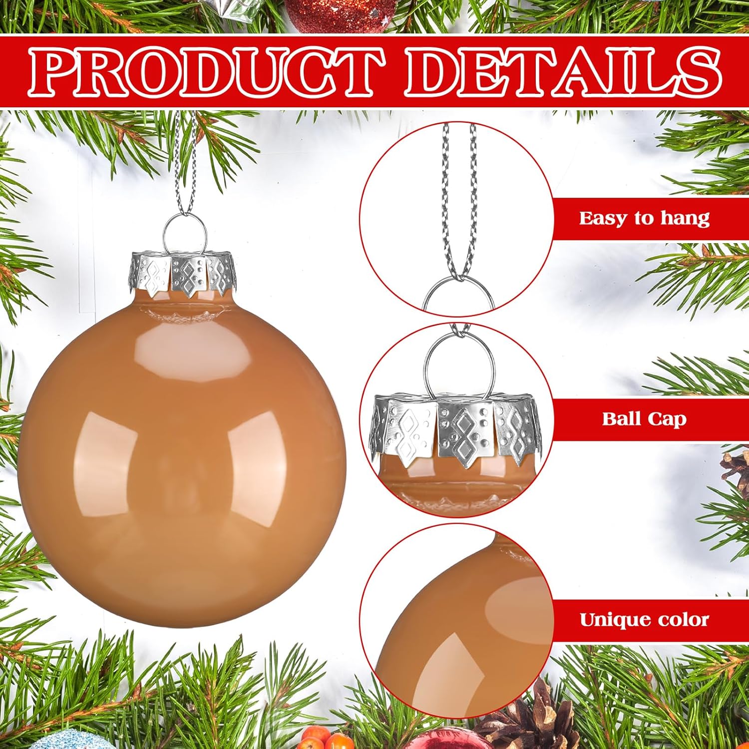 16 Pcs Brown Christmas Glass Balls Hanging Ornaments Set