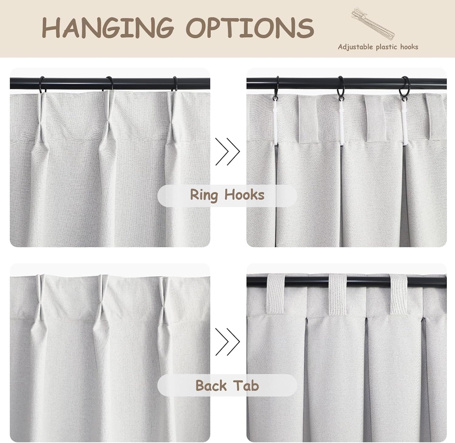Light Grey Blackout Pinch Pleated Linen Curtains 2 Panels Set