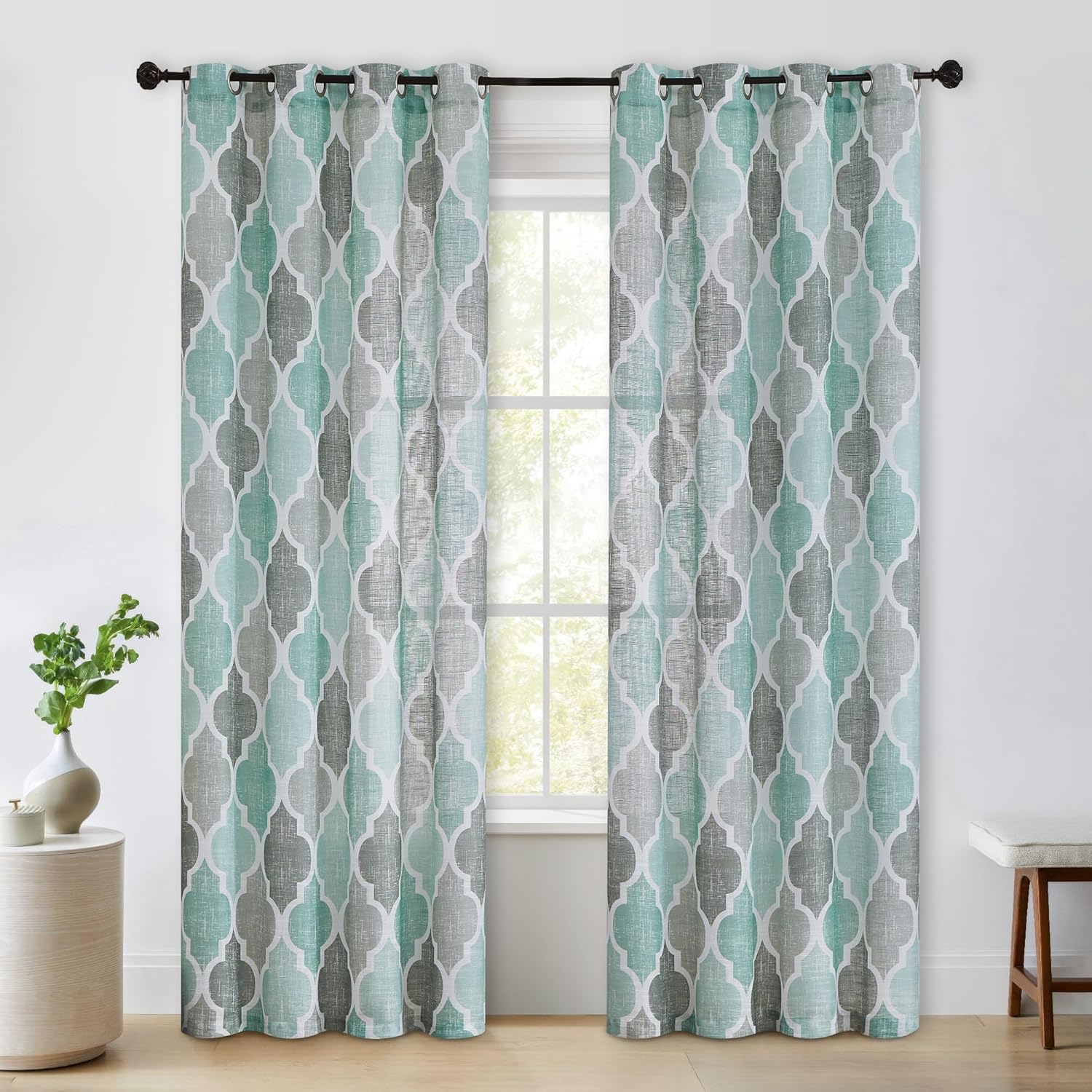 Beauoop Linen Semi Sheer Curtains 2 Panels Aqua Grey
