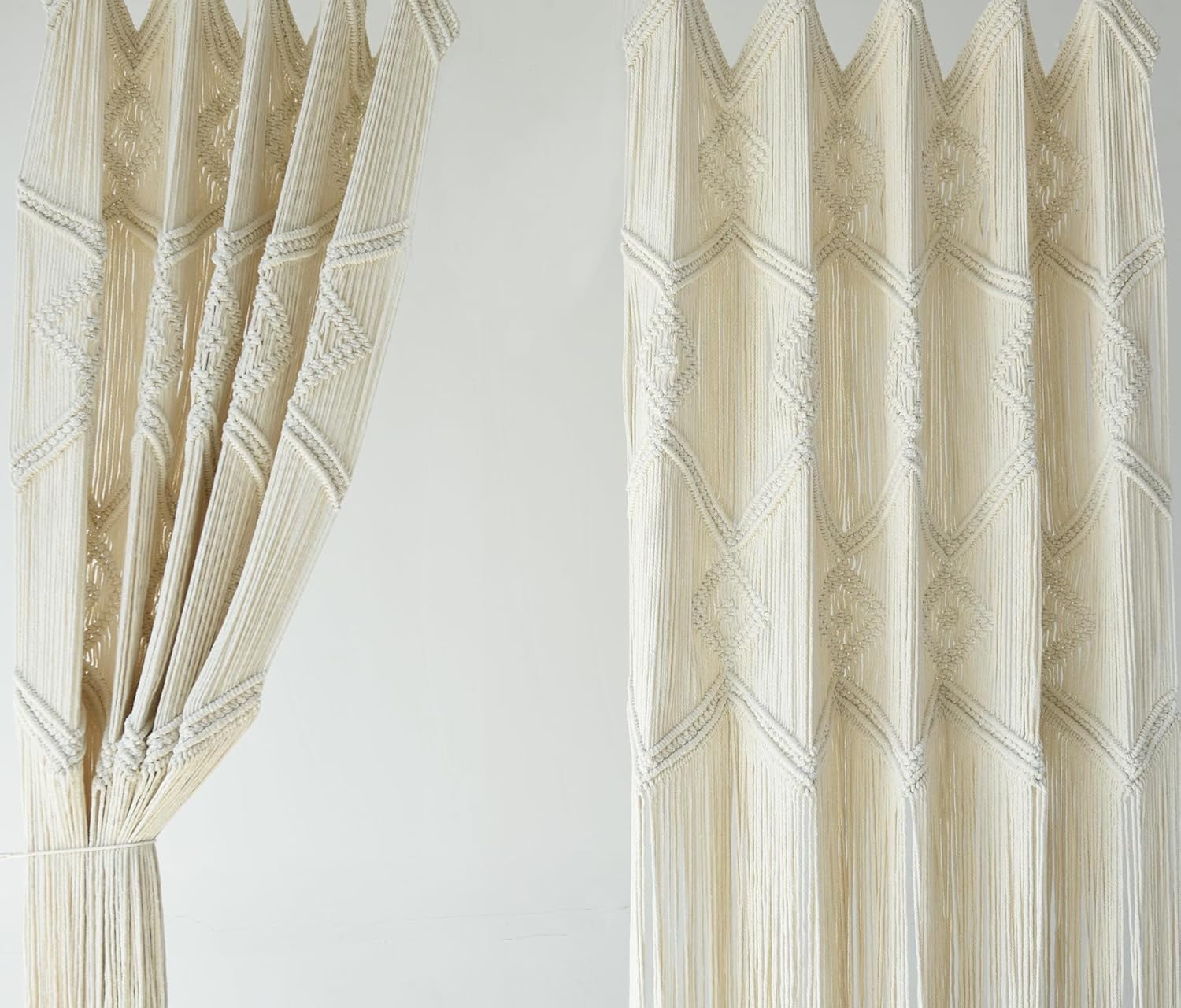 IOWER Macrame Curtains 2 Panels 50x75 3mm Cotton Boho Decor