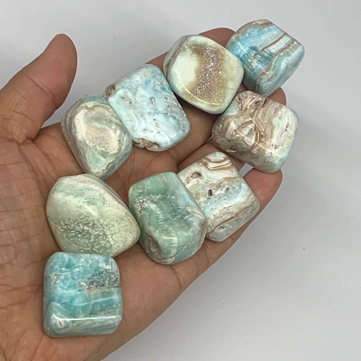 Natural Blue Aragonite Tumbled Stones 9pcs From Afghanistan