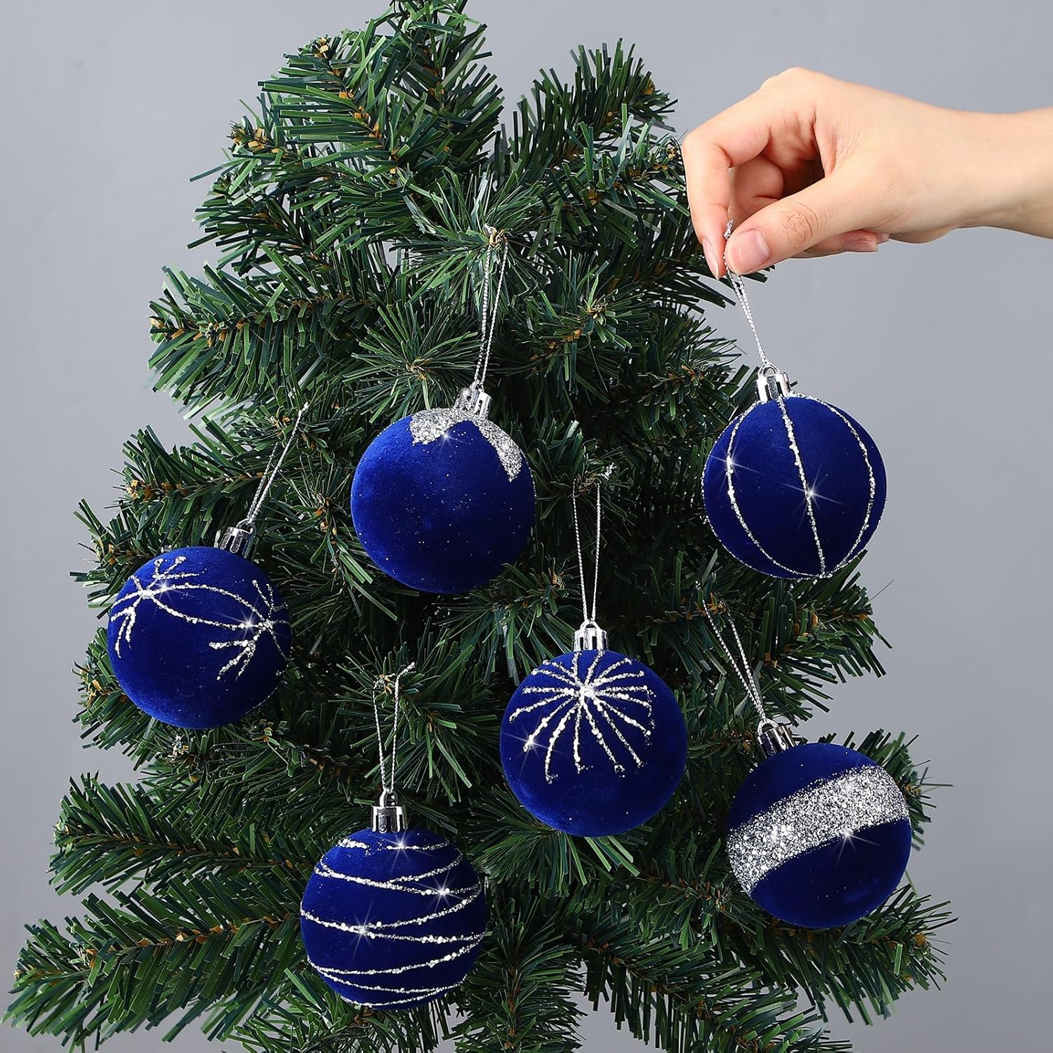 Namalu 24 Pcs Velvet Glitter Christmas Balls Set