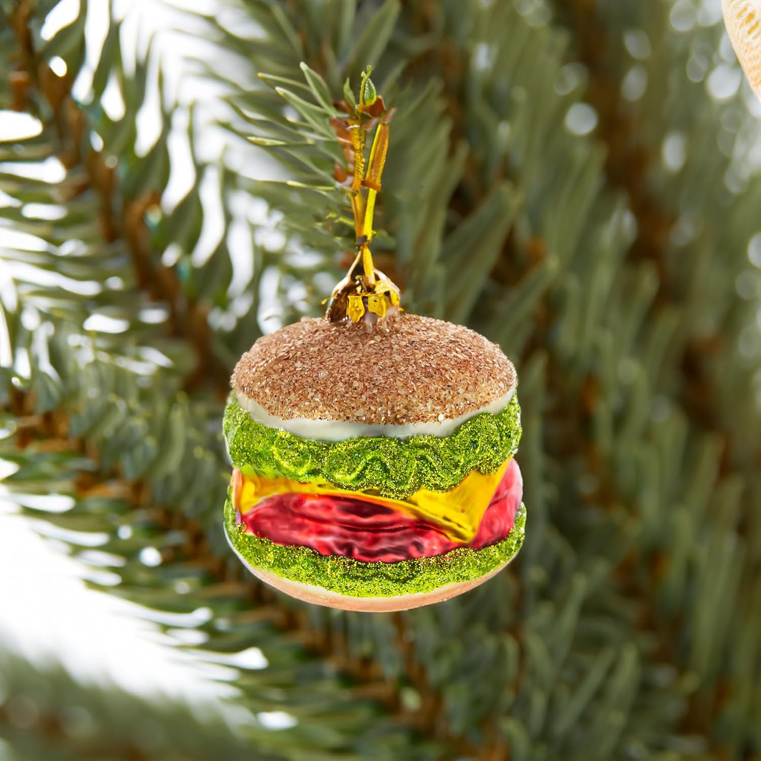Juicy Cheeseburger Blown Glass Christmas Ornament 1