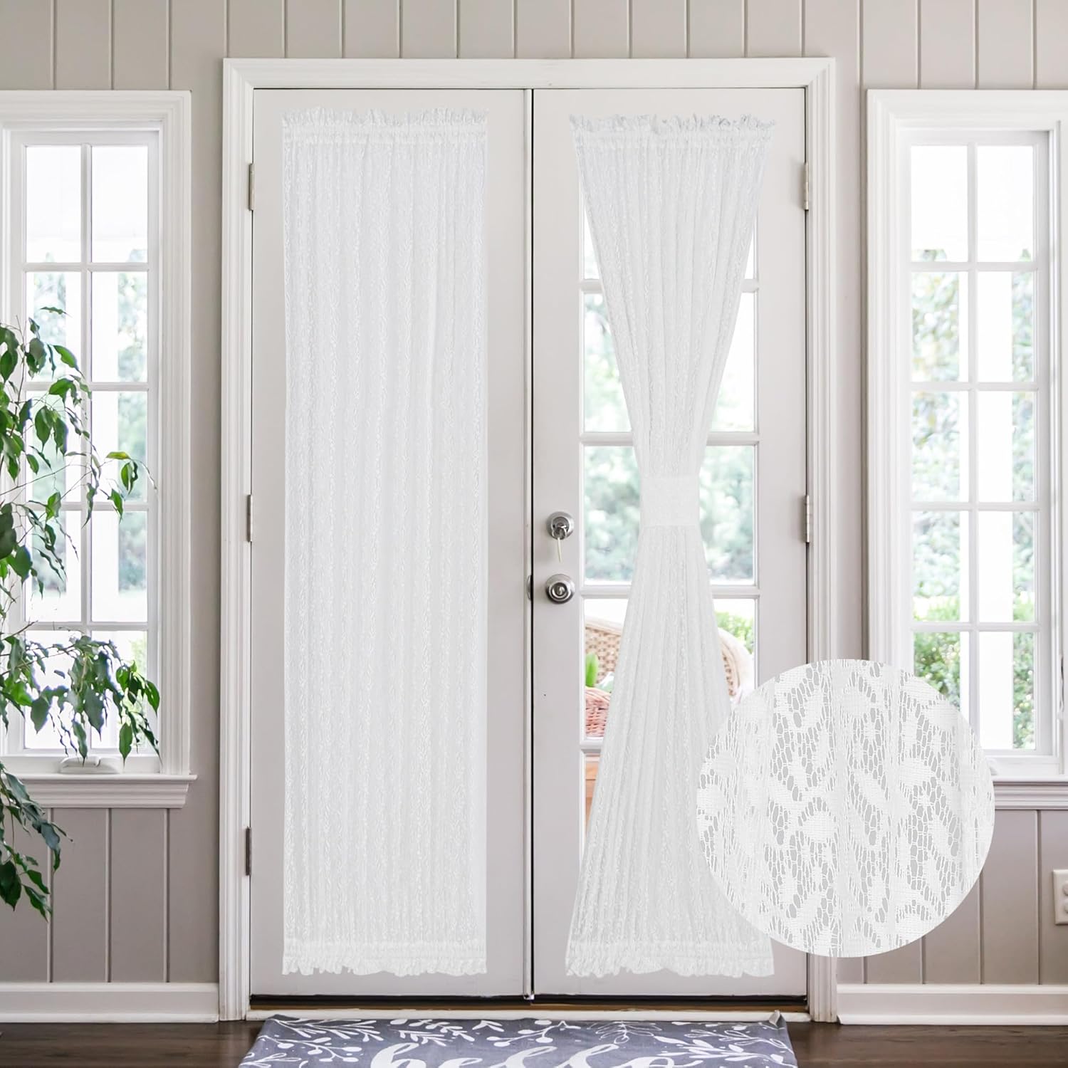 Lace French Door Curtain 72 Inch Long 2 Pack with Tieback