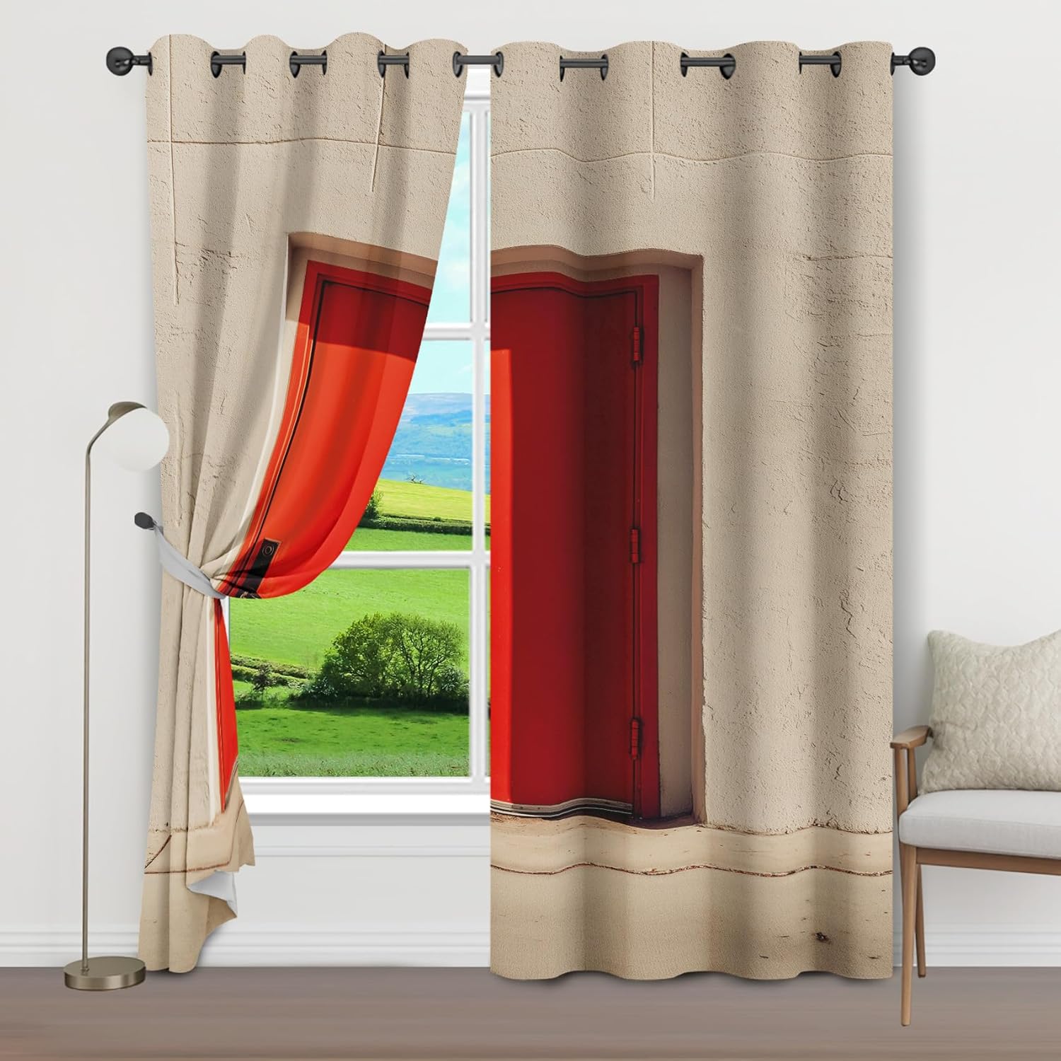 Concrete Frame Doorway Curtains 84 Inch Long with Grommet - 2 Panel Set