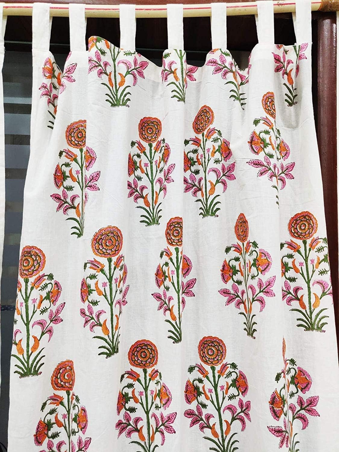 Block Print Floral Fabric Curtain Set of 2