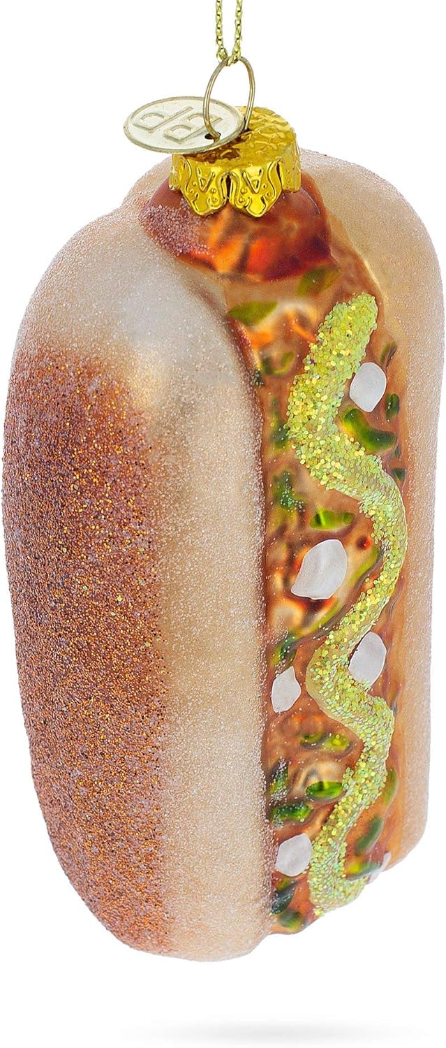 Savory Hot Dog Delight Blown Glass Ornament