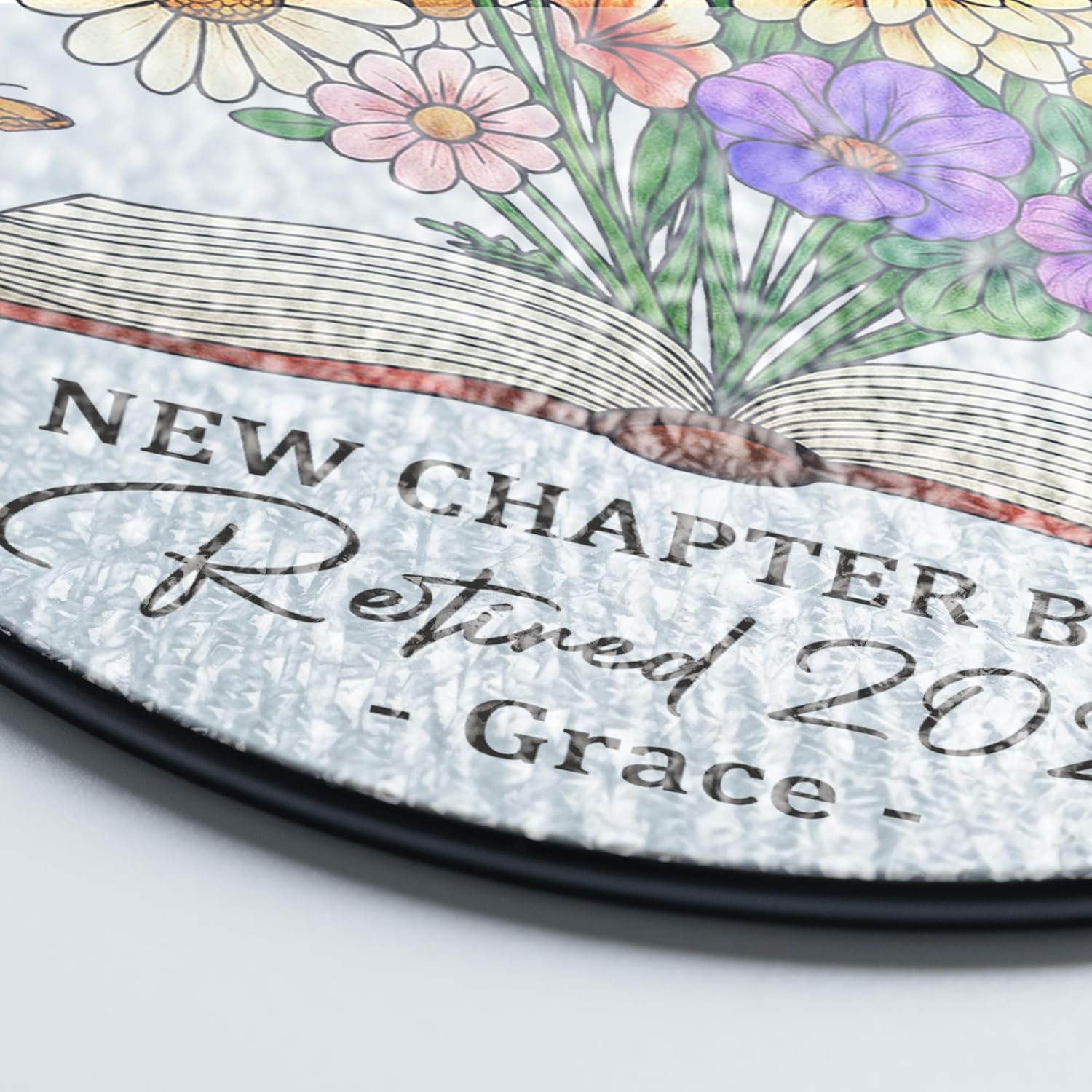 Personalized Retirement Stained Glass Suncatcher - Custom Name Floral Decor