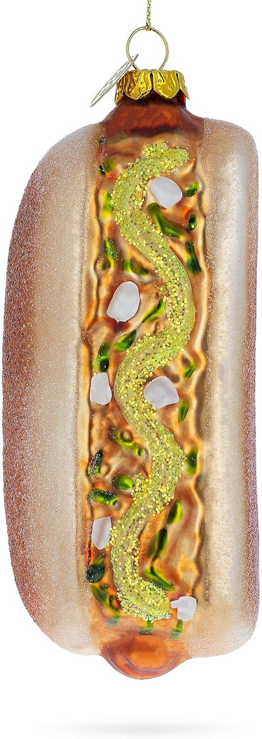 Savory Hot Dog Delight Blown Glass Ornament