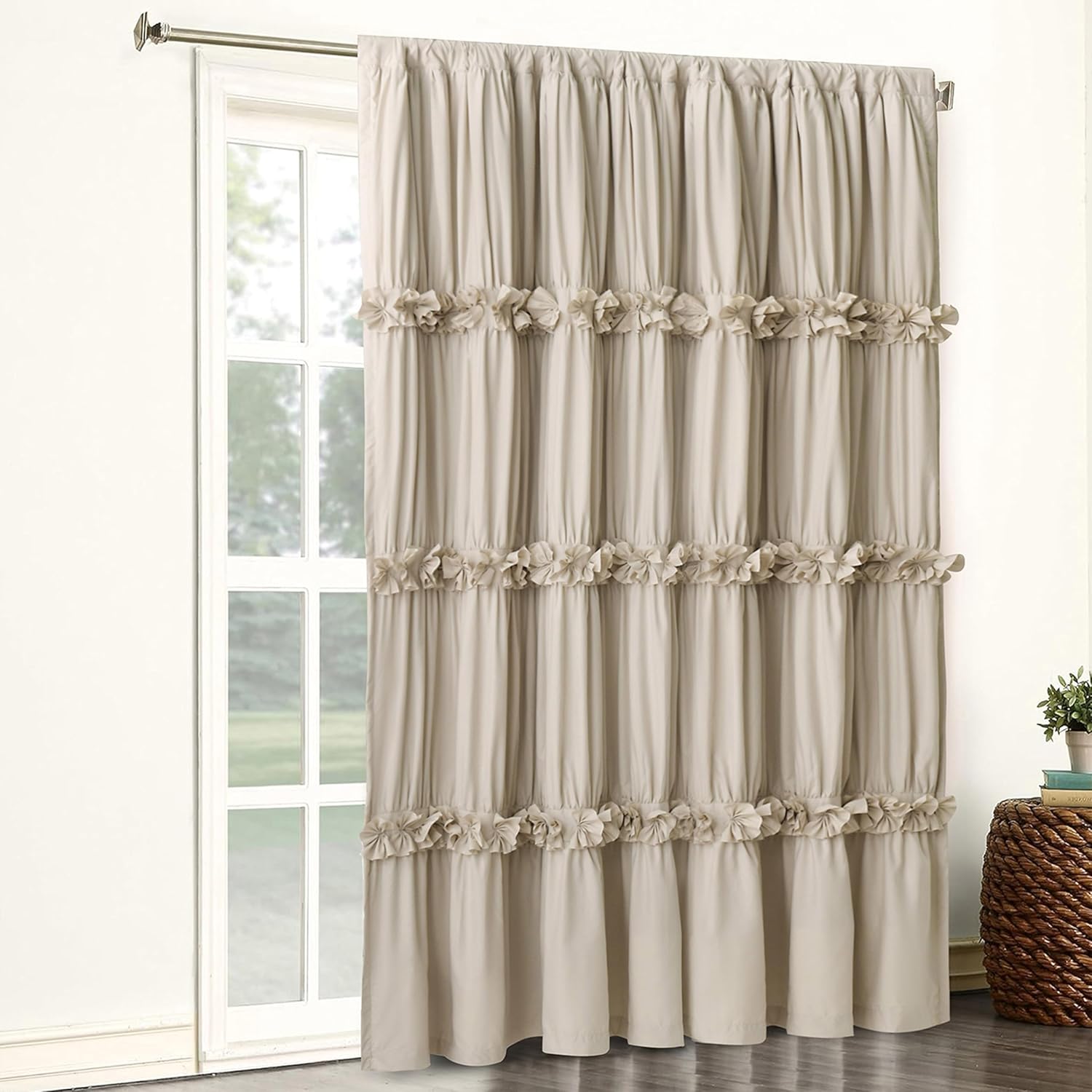 Boho Ruched Blackout Curtains with Butterfly Flowers