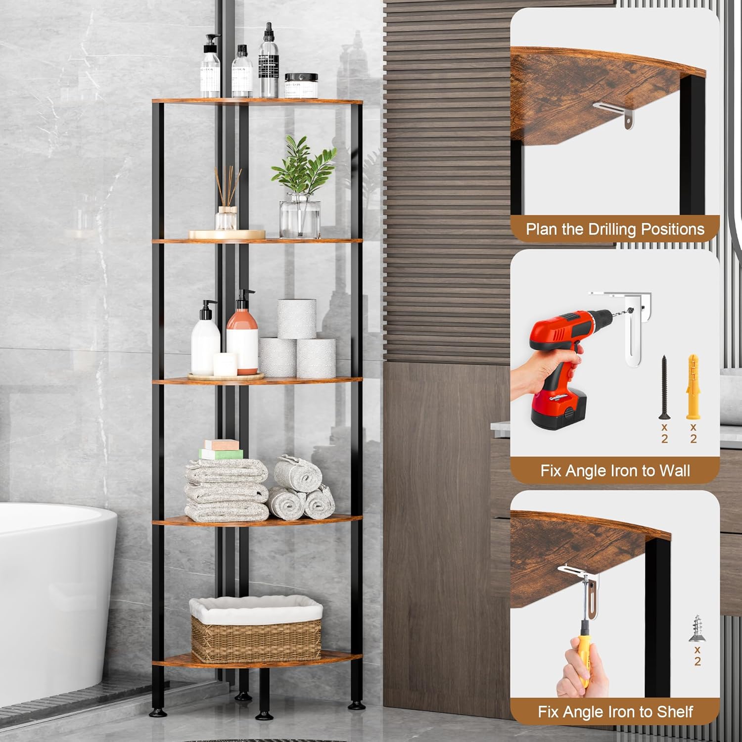 6-Tier Corner Shelf with Light and Storage