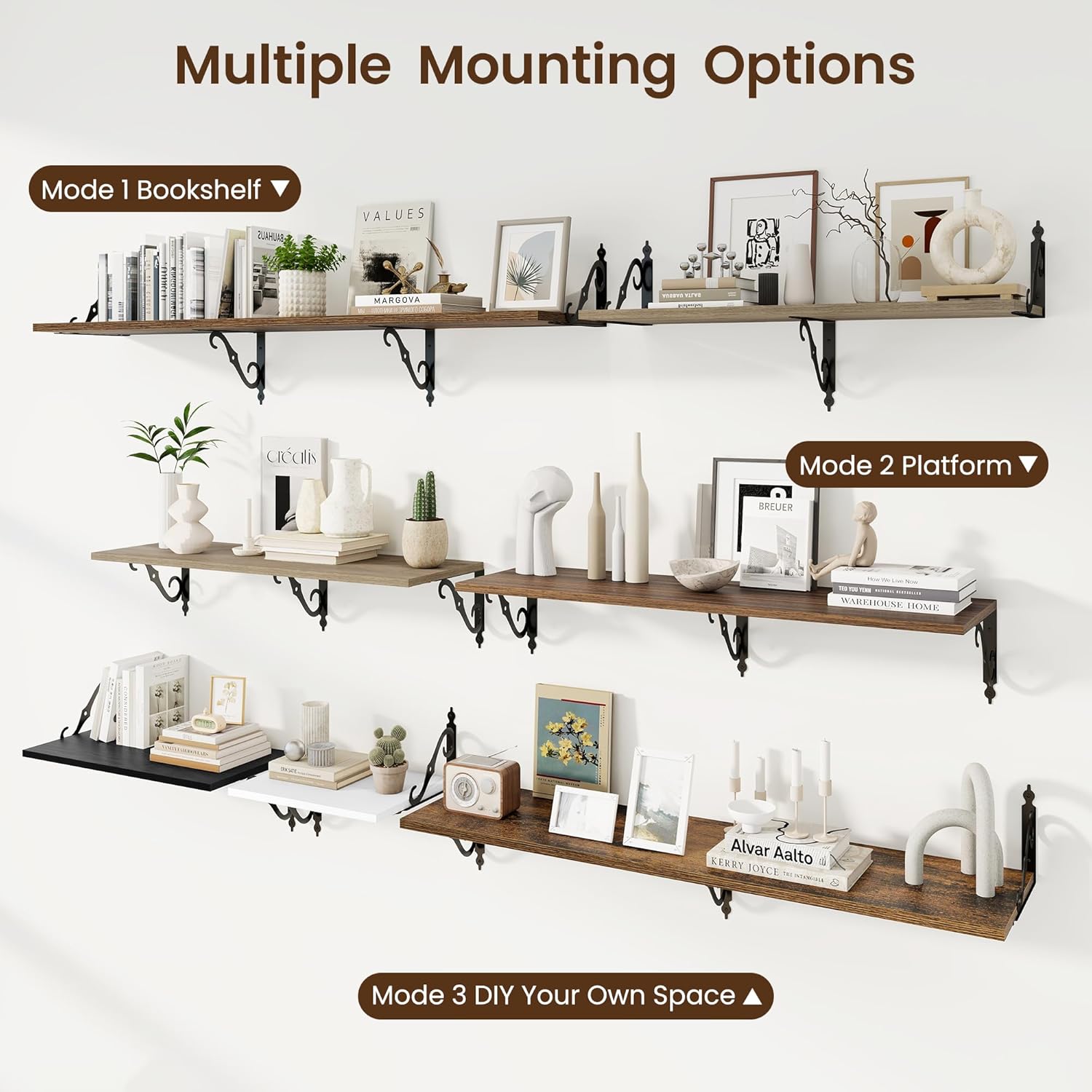 RICHFOCUS 12 Inch Deep Floating Shelves Set of 2 White Wood Wall Shelves