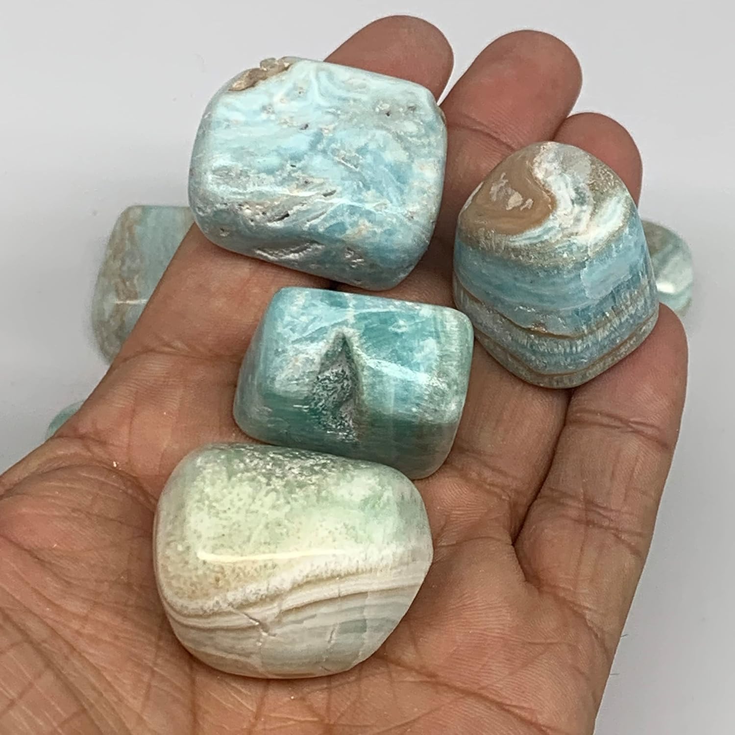 Natural Blue Aragonite Tumbled Stones 9pcs From Afghanistan