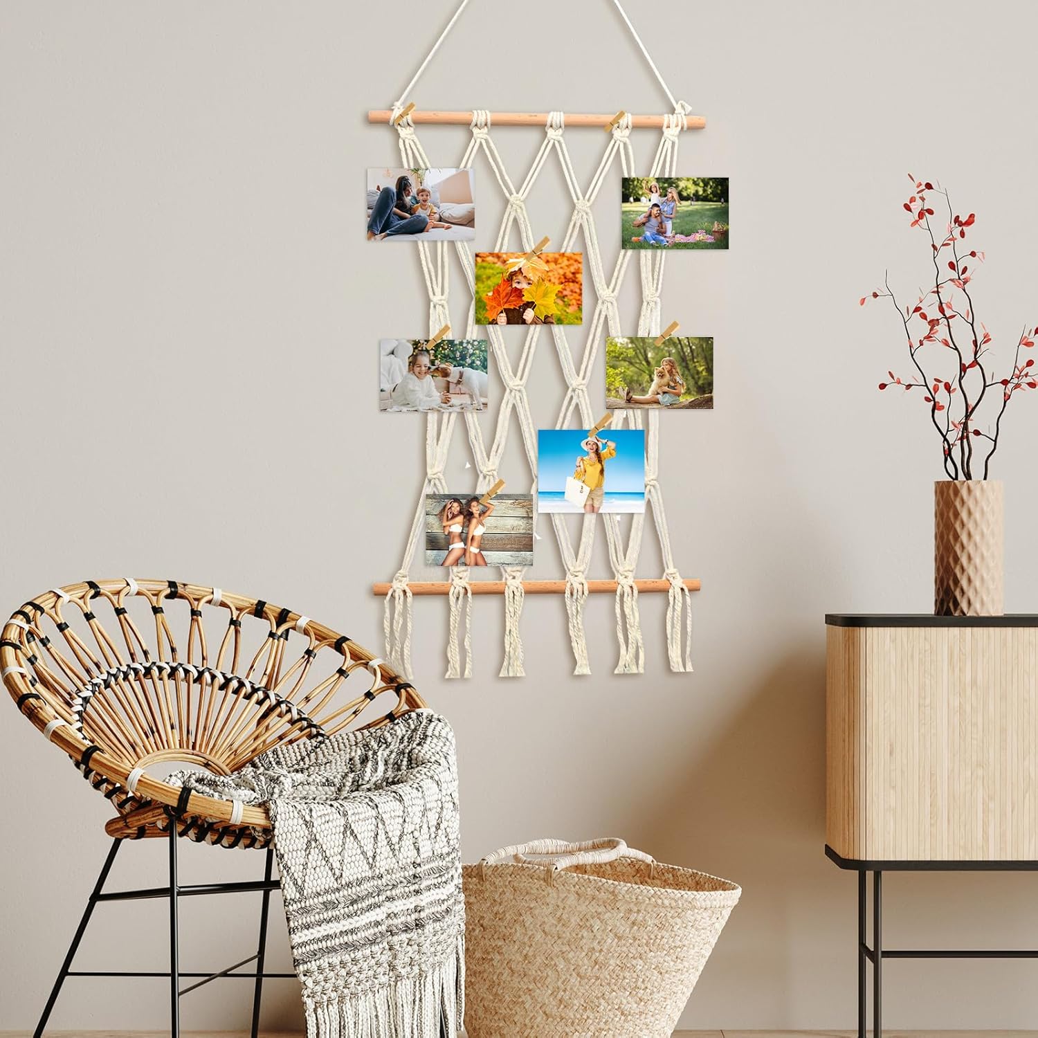 Boho Macrame Wall Hanging Photo Display Frame