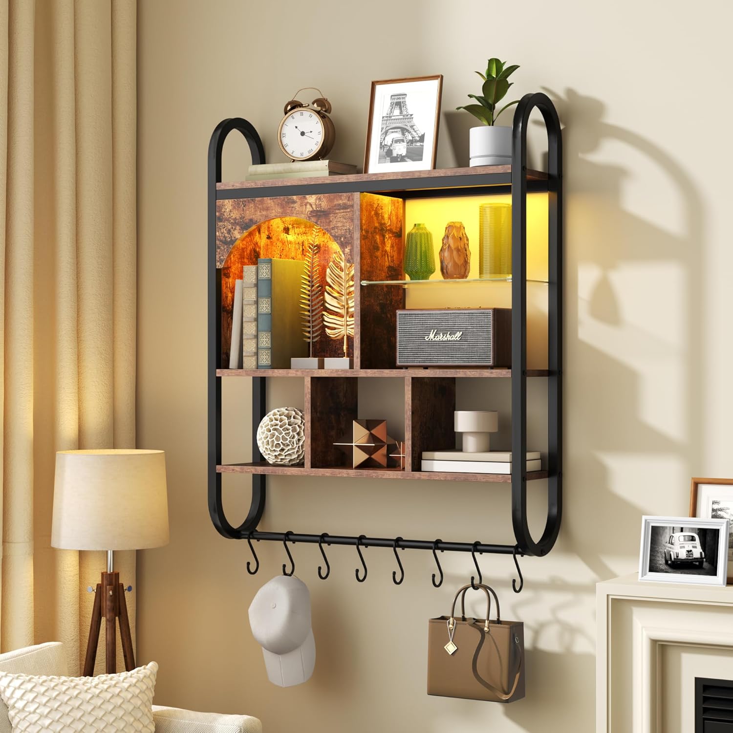 29 Inch Kitchen Shelves Wall Mounted with Lights 4 Tier